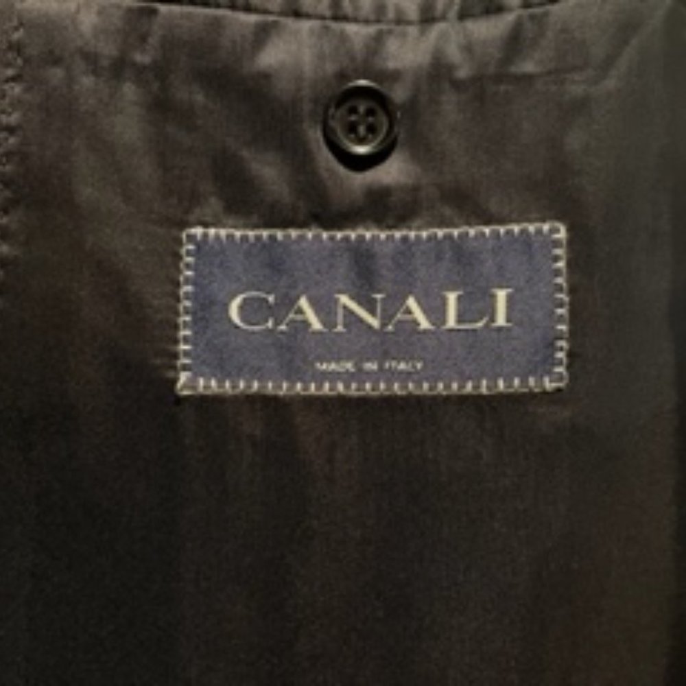 Canali Suit Jacket. Solid Black Wool Three Button. - image 8